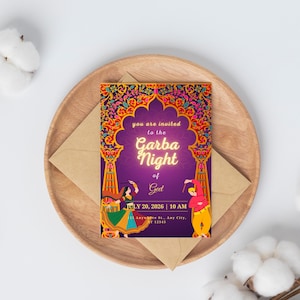 Plantilla de invitación para la noche de Garba, editable en Canva, tarjeta para fiesta de baile Navratri indio, descarga digital, invitación para celebración de Dandiya Raas