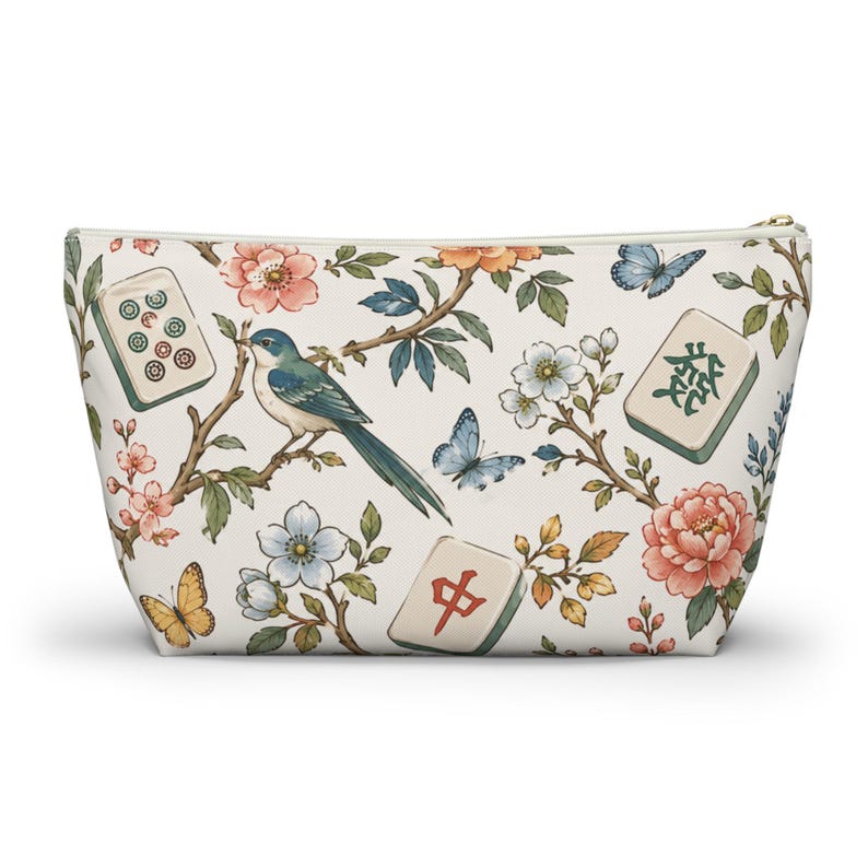 mahj gear bag, accessory pouch, t-bottom pouch, floral mahjong bag, game night mahjong, tile bag floral, mahjong lover,mahjong tile bag, game night pouch, mahjong accessory, tile bag mahjong, mahjong lover gift, game tile pouch,