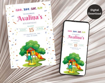 Playground Birthday Invitation Template Cute Editable Playground Birthday Invitation Bounce Indoor Playground Invite Printable Park Party