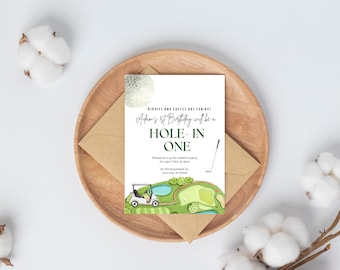 HOLE IN-ONE First Birthday Invitation Template, Golf First Birthday Digital Invitation Birthday Invite, Hole In One Birthday Invite, Golf