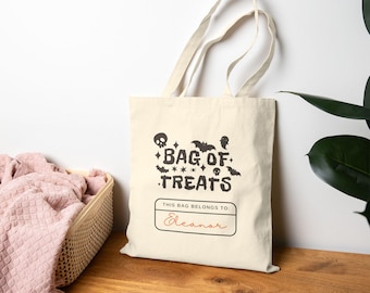 Custom Halloween Canvas Tote Bag,Personalized Trick-Or-Treat Bag ,School Halloween Kids Gift, Toddler Goodie Food Basket Bag, Adult Boo Bags