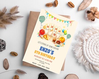 Editable Bowling Party Invitation, Strike Up Some Fun Any Birthday Boy or Girl