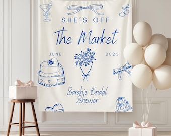 Shes Off The Market Bridal Shower, She's Off The Market Bridal Shower Backdrop, Fresh Off The Market Banner, Flower Market Bridal Shower