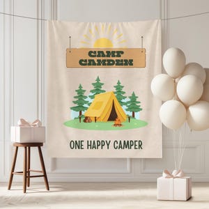 One Happy Camper Birthday Party Backdrop Camping First Birthday Theme Hiking Party Decorations Wild One 1st Birthday Photo Custom Banner