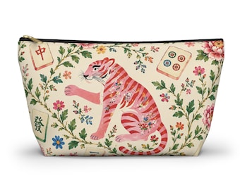 Preppy Chinoiserie Tiger Chinoiserie Mahjong Tile Bag: Pink Tiger Accessory Pouch