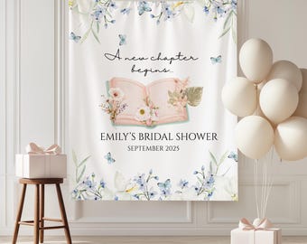 New Chapter Begins Bridal Shower Banner Bridal Shower Decor Her Next Chapter Backdrop Book Themed Story Book Fabric Sign Bookish Tapestry