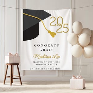 Sfondo di laurea personalizzato, striscione di laurea personalizzato 2025, decorazioni per feste di laurea, striscione della classe del 2025, striscione per feste di laurea