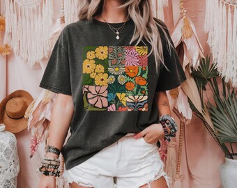 Camisa con flores silvestres bohemias Comfort Colors®, remera estampada para mujer, remera floral, regalo para amantes de la naturaleza, remera botánica, remera estilo cottagecore