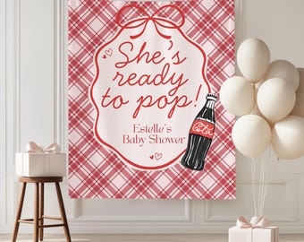 Fondo para fiesta de baby shower "Está lista para estallar", pancarta para baby shower con temática de refresco