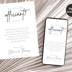 Officiant voorstel, trouwkaart, trouwkaart, huwelijksaanzoek kaart, minimalistisch, ga je met ons trouwen Canva bewerkbaar