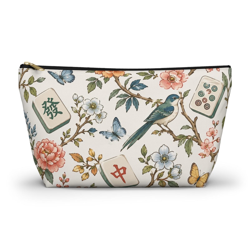 mahj gear bag, accessory pouch, t-bottom pouch, floral mahjong bag, game night mahjong, tile bag floral, mahjong lover,mahjong tile bag, game night pouch, mahjong accessory, tile bag mahjong, mahjong lover gift, game tile pouch,