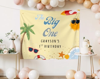 The Big ONE eerste verjaardagsversieringen, The Big One verjaardag banner, Big Wave achtergrond, surf 1e verjaardagsfeestje, surf verjaardagsfeestje decor