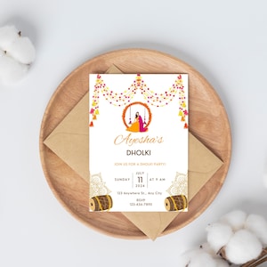 Dholki Mayoun Orange Garland Lantern Dhol Printable Electronic Custom Invite Invitation, Instant Download ,Sangeet Mehndi Haldi Mobile evite