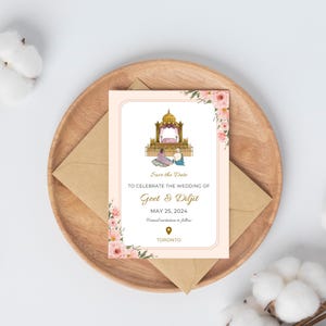 Modelo de convite de casamento indiano Save the Date, convites Anand Karaj, convites Punjabi, cartão de casamento Punjabi, convite digital Sikh