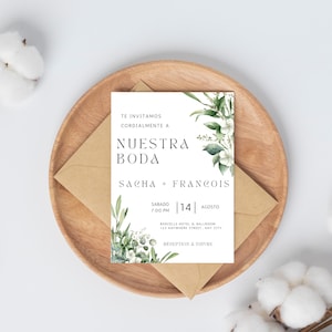 Invitaciones De Boda en Español Invitaciones Para Editar e Imprimir Invitaciones De Boda En Español Canva template boda greenery, flores