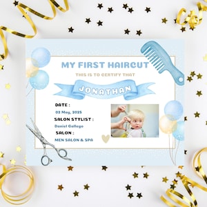 Editable First Haircut Certificate for Boys, Hair Salon Certificate, First Hair Cut Certificate, Canva editable Certificate Boys First Hair