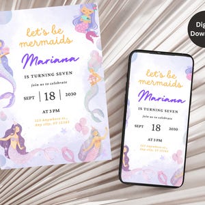 Let&#39;s be Mermaid Birthday Invitation Template Gold Under the Sea Birthday Invite Canva Editable Printable Download Mermaid any age birthday
