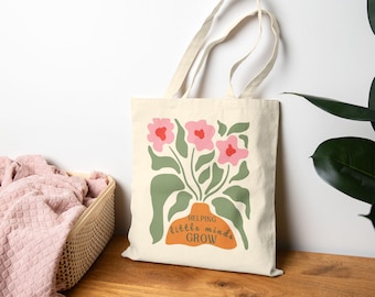 Teacher Appreciation Tote Retro Flower Teacher Tote Bag Daycare Montessori PreK School Psychologist SLP Thank You Gift for Support Staff gif