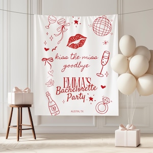 Kiss the Miss Goodbye Bachelorette Sign, Kiss the Miss Goodbye Bridal Shower Decor, Kiss the Miss Goodbye Banner, Bachelorette Party Banner