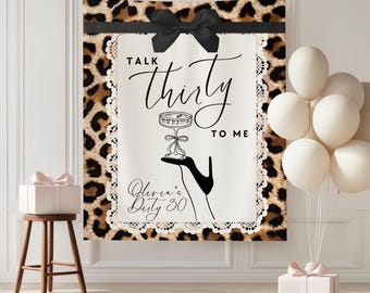 Talk Thirty to Me Photo 30th Birthday Party Banner Backdrop, Cheetah Dirty Thirty Birthday Party Decorations