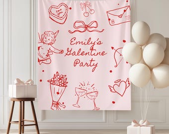 Custom Galentines Day Party Banner, Galentine Decor for Girls Night, Pink Cupid Banner, Galentines Celebration Decor