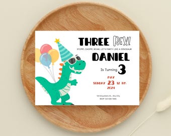 Three Rex Invite Dinosaur Three Rex Birthday Party Dinosaur Themed Birthday Printable Invitation T Rex Birthday Party 3rd Birthday Party Boy