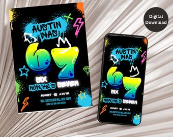 Six Seven Birthday Invitation I was 6 now I'm 7 Party Invite - Digital Download
