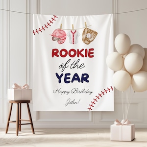 Rookie of the Year Baseball 1st Birthday Banner Baseball Birthday Party Photo Backdrop MVP Sports Party Decorations First Birthday Baseball