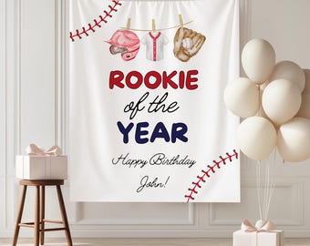 Banner per il primo compleanno di Rookie of the Year Baseball, sfondo fotografico per festa di compleanno di baseball, decorazioni per feste sportive MVP, primo compleanno di baseball