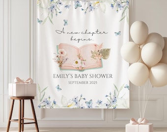 A New Chapter Begins- Book Theme Baby Shower Backdrop Party Banner