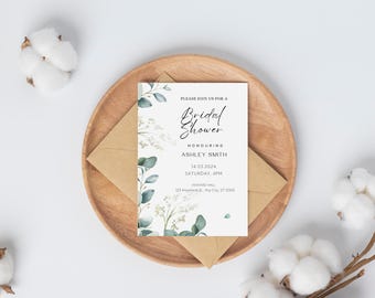 Eucalyptus Greenery Bridal Shower Invite, Boho Bridal Shower, Greenery Wedding shower Template, Botanical Bridal Shower party Invitation
