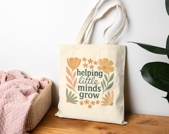 Teacher Appreciation Tote Retro Flower Teacher Tote Bag Daycare Montessori PreK School Psychologist SLP Thank You Gift for Support Staff gif