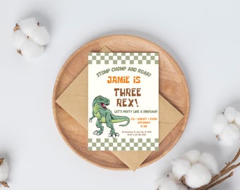 Three Rex Invite Dinosaur Three Rex Birthday Party Dinosaur Themed Birthday Printable Invitation T Rex Birthday Party 3rd Birthday Party Boy