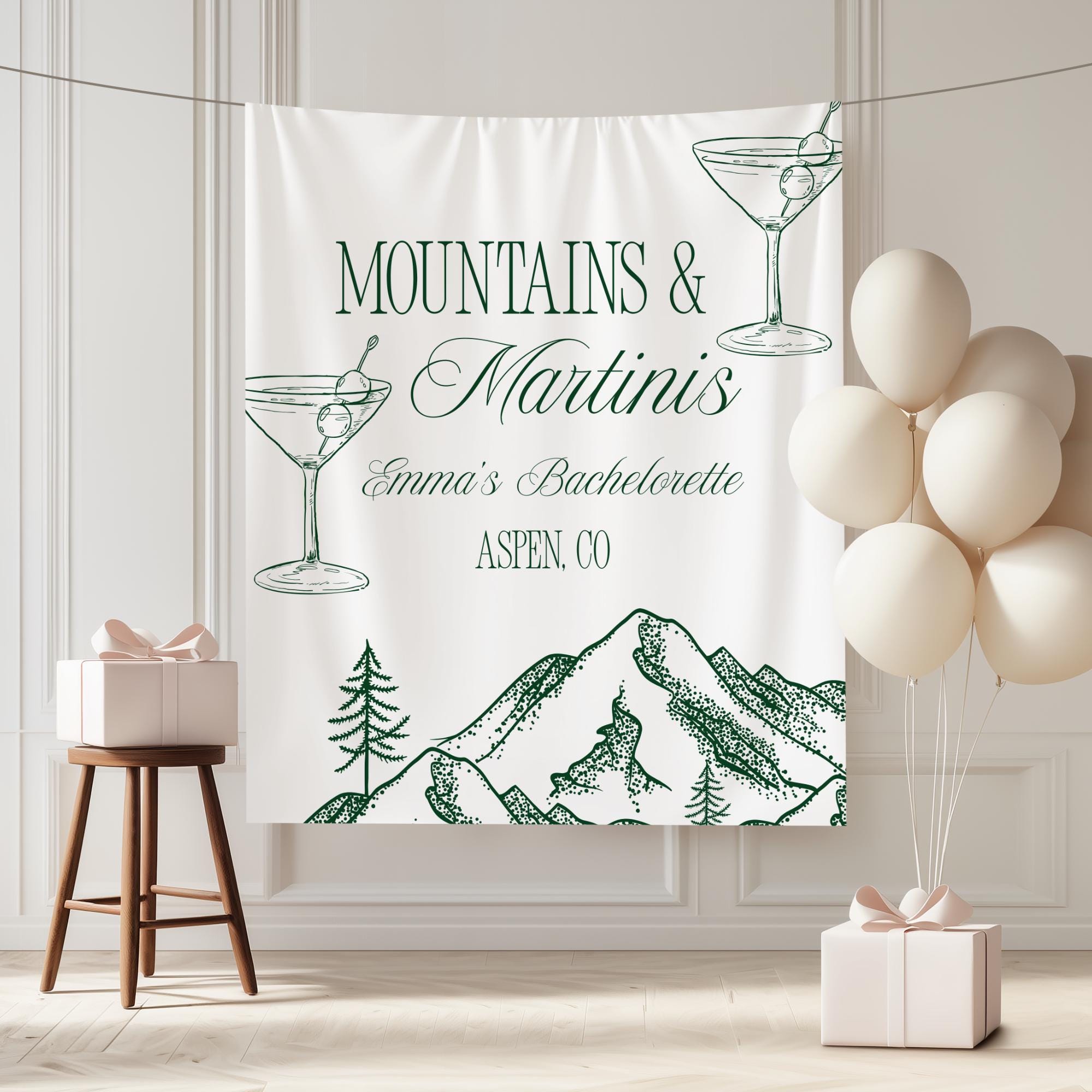 Mountains and Martinis Banner, Mountains and Martini Bachelorette Decor, Mountain Bachelorette Banner, Mountain Bachelorette Decor,Camp Bach