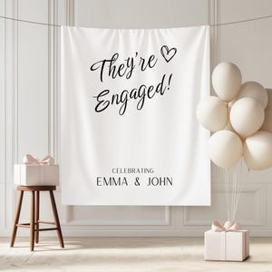 Custom They&#39;re engaged Engagement Party BannerPhoto Backdrop Just Engaged Party Decorations Engagement Banner Modern Minimalist engagement