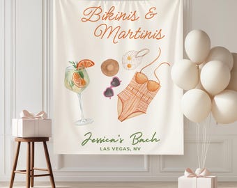 Bikinis and Martinis Bachelorette, Bikinis and Martinis Banner, Custom Bachelorette Photo Backdrop, Martinis and Bikinis Bachelorette Sign