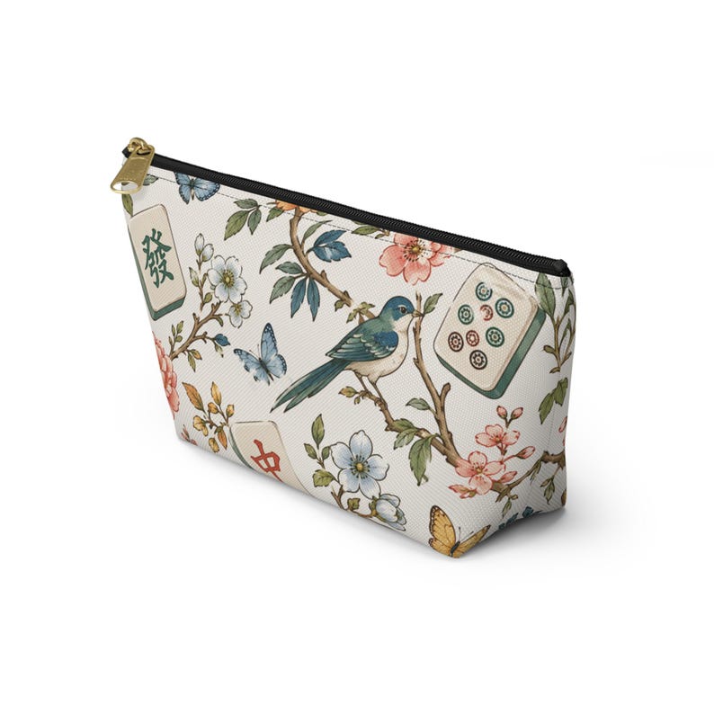mahj gear bag, accessory pouch, t-bottom pouch, floral mahjong bag, game night mahjong, tile bag floral, mahjong lover,mahjong tile bag, game night pouch, mahjong accessory, tile bag mahjong, mahjong lover gift, game tile pouch,
