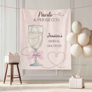 Pearls and Prosecco Bridal Shower Banner, Pink Bow Bridal Shower Sign, Pearls and Prosecco Bridal Shower Decor, Bridal Shower Banner,