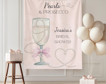 Striscione per addio al nubilato con perle e prosecco, cartello per addio al nubilato con fiocco rosa, decorazioni per addio al nubilato con perle e prosecco, striscione per addio al nubilato,