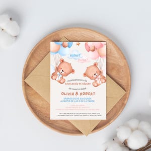 Gender Reveal-uitnodiging Spaanse beer bewerkbaar, uitnodiging voor algemene uitnodiging en uitnodiging voor uitnodiging, uitnodiging