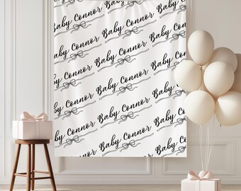 Personalized Bow Baby Shower Banner, Custom Backdrop, Baby Shower Sign, Fabric Seamless Sign, Step and Repeat, Trendy Baby Shower Decor