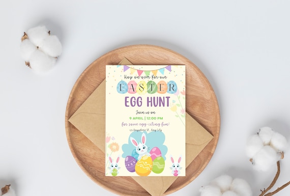 Easter egg Hunt Invitation, Easter Brunch Invite, The Hunt is On Easter egg hunt invite, Editable Happy Easter invite, Instant Download