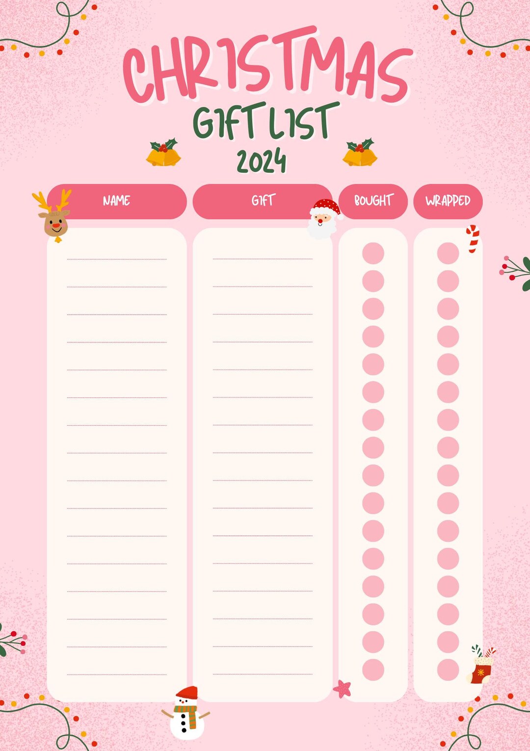 Christmas Gift List Template Organize Your Holiday Shopping Printable ...