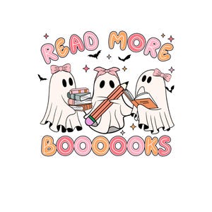 Retro Teacher Halloween PNG Shirt, Read More Books Png, Spooky Teacher Png,  Halloween Ghost Book Ghost Read Book, Teacher Ghost Png