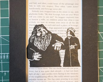 Scrooge and the Ghost of Christmas Present Muppets Christmas Carol Linoprint