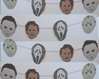 Masked Killer Bunting - perfect for a Halloween Party Jason Voorhees, Michael Myers from Halloween, Leatherface and Ghostface