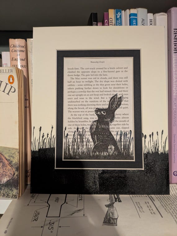 Watership Down rabbit in the meadow Linoprint