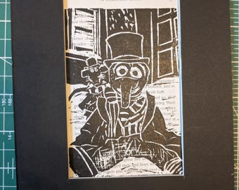 Gonzo as Dickens Muppets Christmas Carol Linoprint