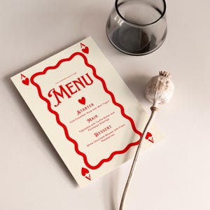 Menu de diner, Menu Saint-Valentin, Modèle de menu coloré, Modèle de menu coeur, Menu restaurant tendance, Menu gîtes, Menu d'hôtels