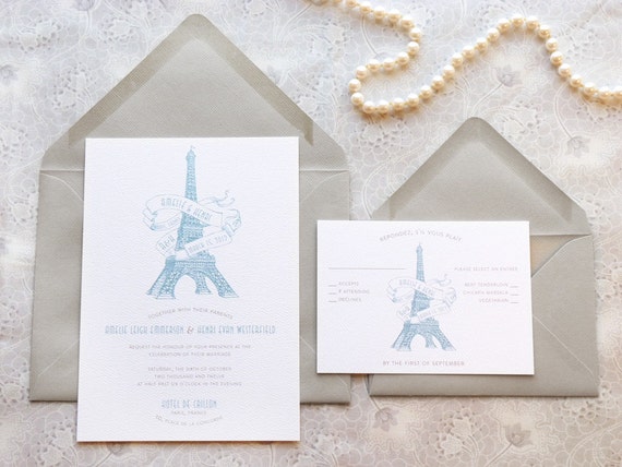 Eiffel Tower Paris Printable Wedding Invitations French Etsy